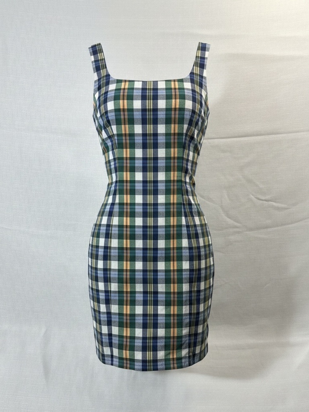Gap Size 4 Plaid Lined Cotton Jumper Square Neck Green & Blue